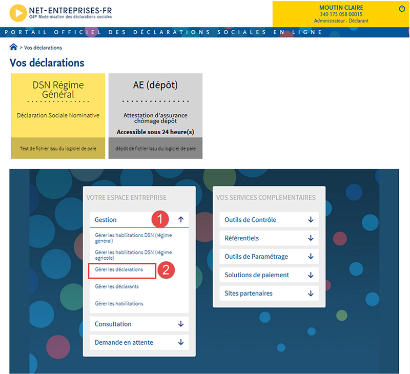 Net-entreprises.fr - Portail des déclarations sociales en ligne : gérer les déclarants