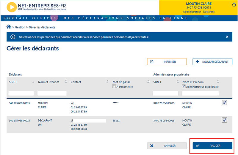 Net-entreprises.fr - Portail des déclarations sociales en ligne : valider un nouveau déclarant