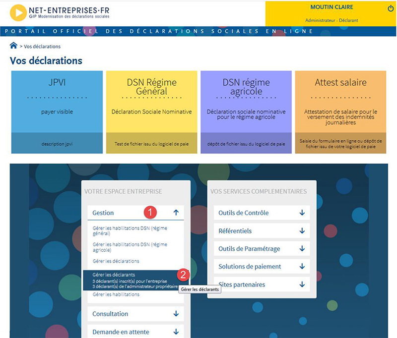 Net-entreprises.fr - Portail des déclarations sociales en ligne : supprimer un déclarant