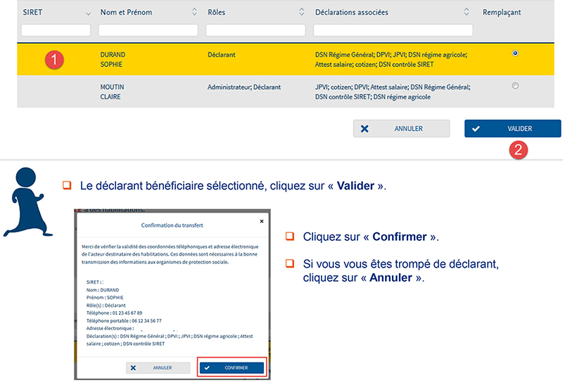 Net-entreprises.fr - Portail des déclarations sociales en ligne : confirmation transfert déclarant