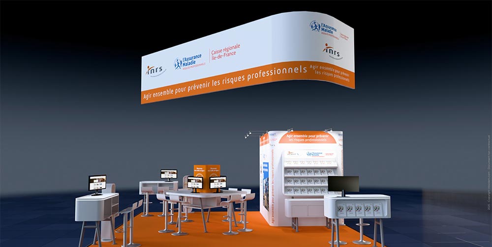 Stand inrs/Cramif au salon Préventica de Paris - Vue en 3D Stand inrs/Cramif au salon Préventica de Paris - Vue en 3D