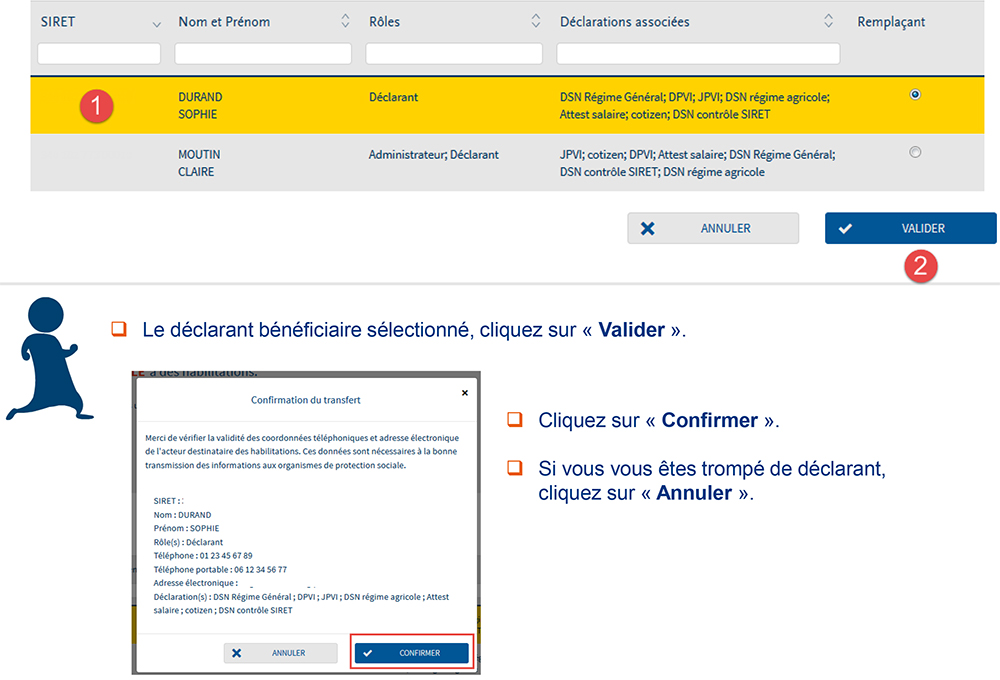 Net-entreprises.fr - Portail des déclarations sociales en ligne : confirmation transfert déclarant